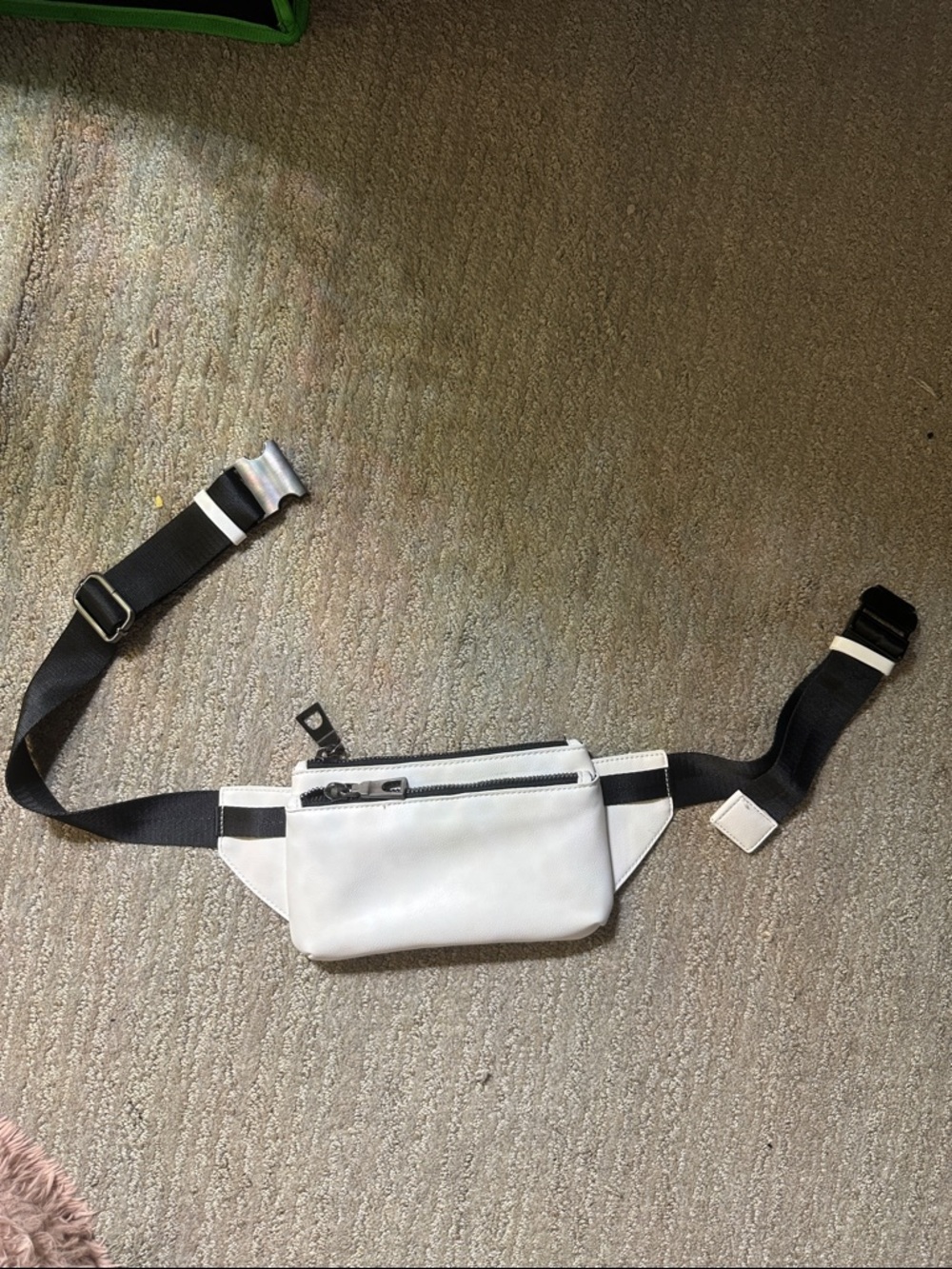 Zara White Leather Belt Bag with Black Strap